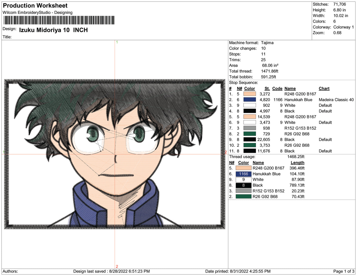 Izuku Midoriya v6 Embroidery Design Files - 6 Size's