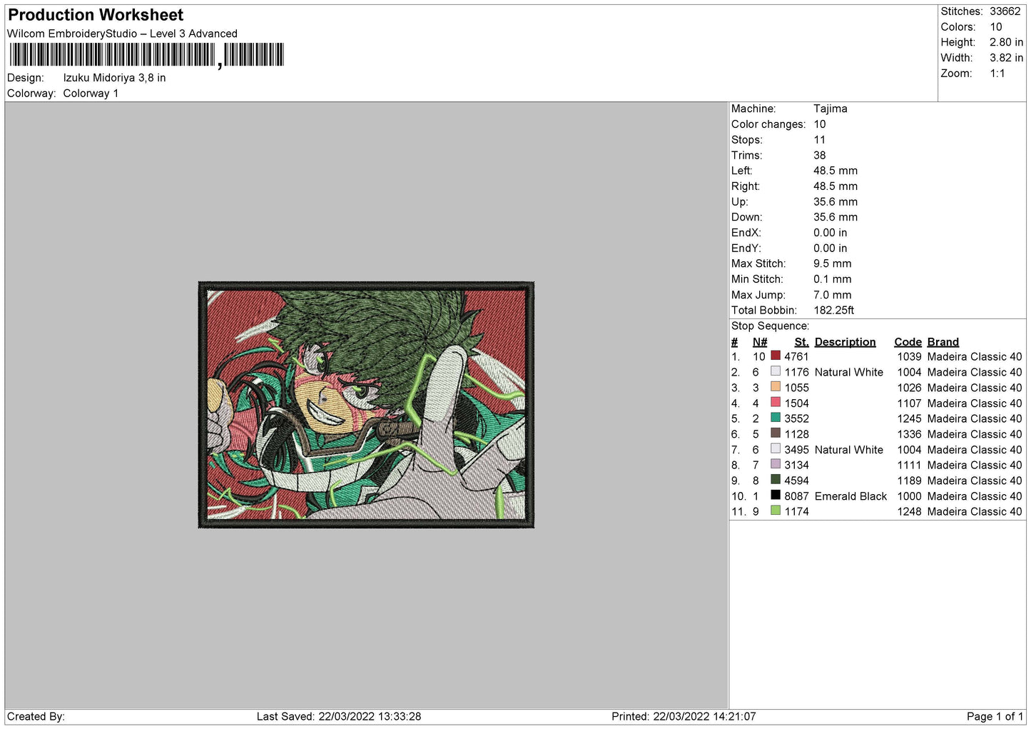 Izuku Midoriya v5 Embroidery Design Files - 4 Size's