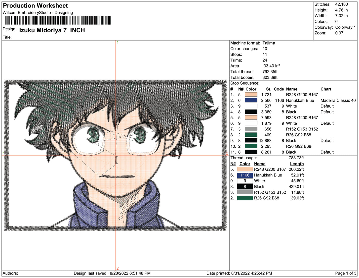 Izuku Midoriya v6 Embroidery Design Files - 6 Size's