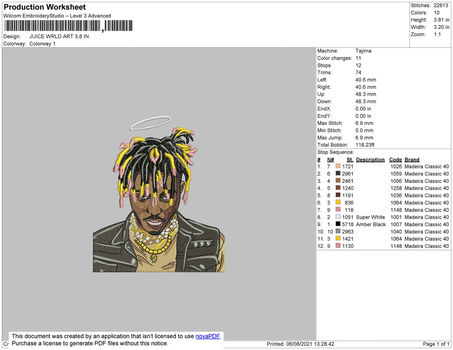 Juice WRLD Embroidery Design Files - 4 Size's