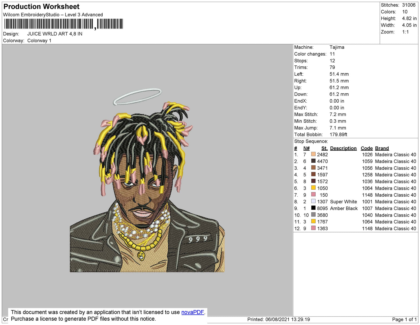Juice WRLD Embroidery Design Files - 4 Size's