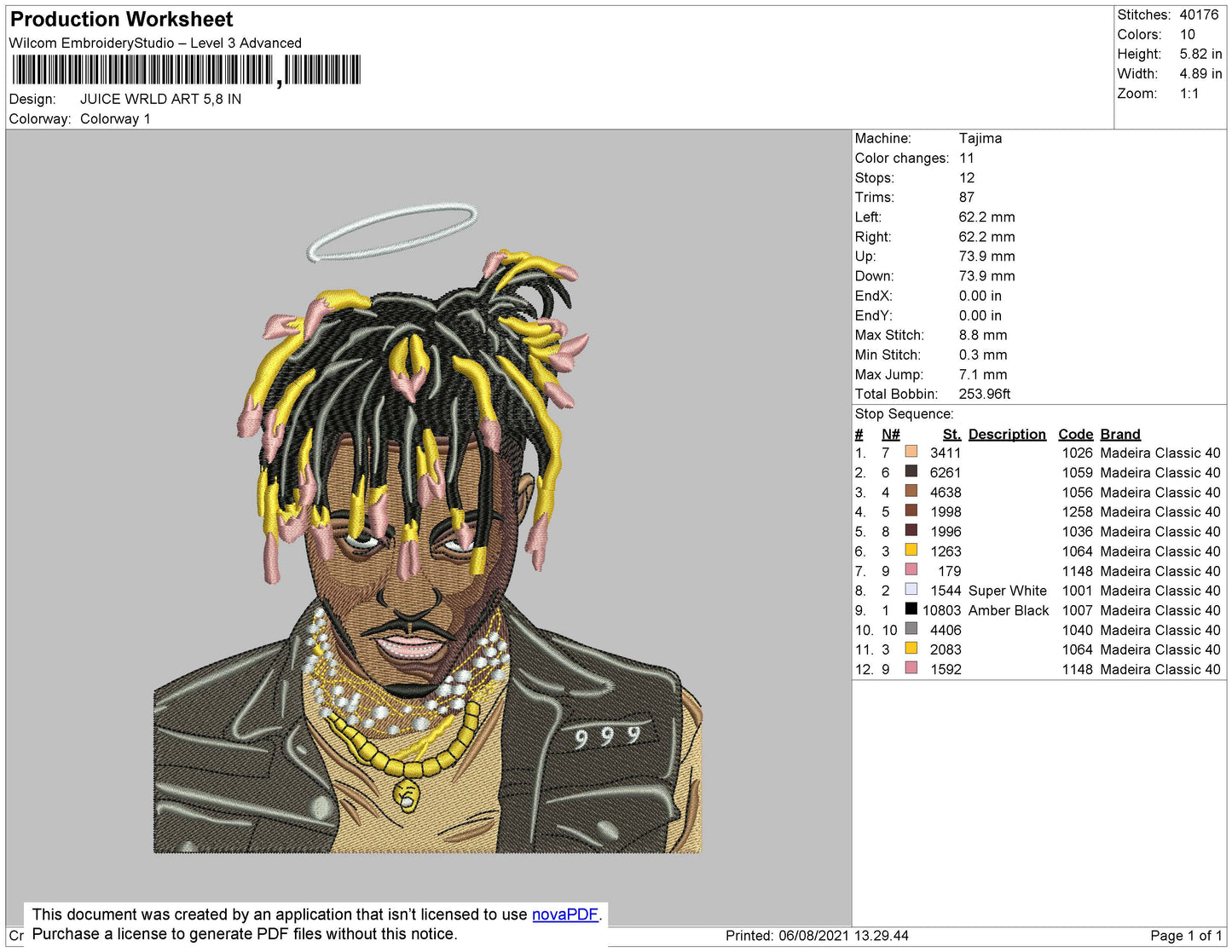 Juice WRLD Embroidery Design Files - 4 Size's