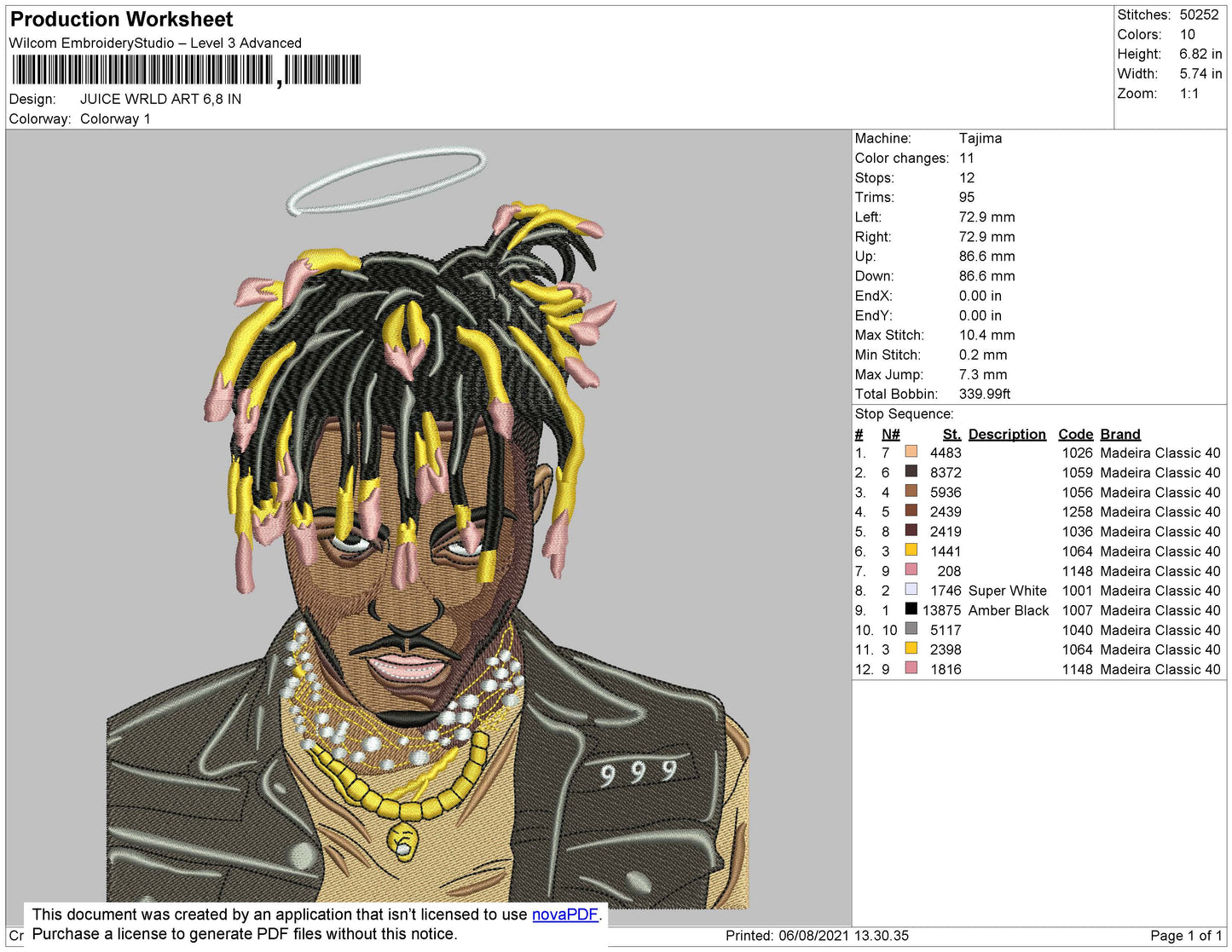 Juice WRLD Embroidery Design Files - 4 Size's