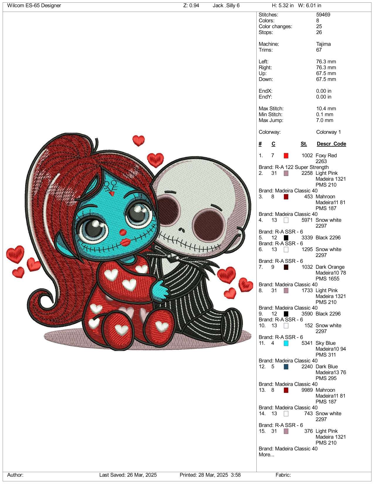 Jack & Sally Baby Embroidery Design Files - 3 Size's