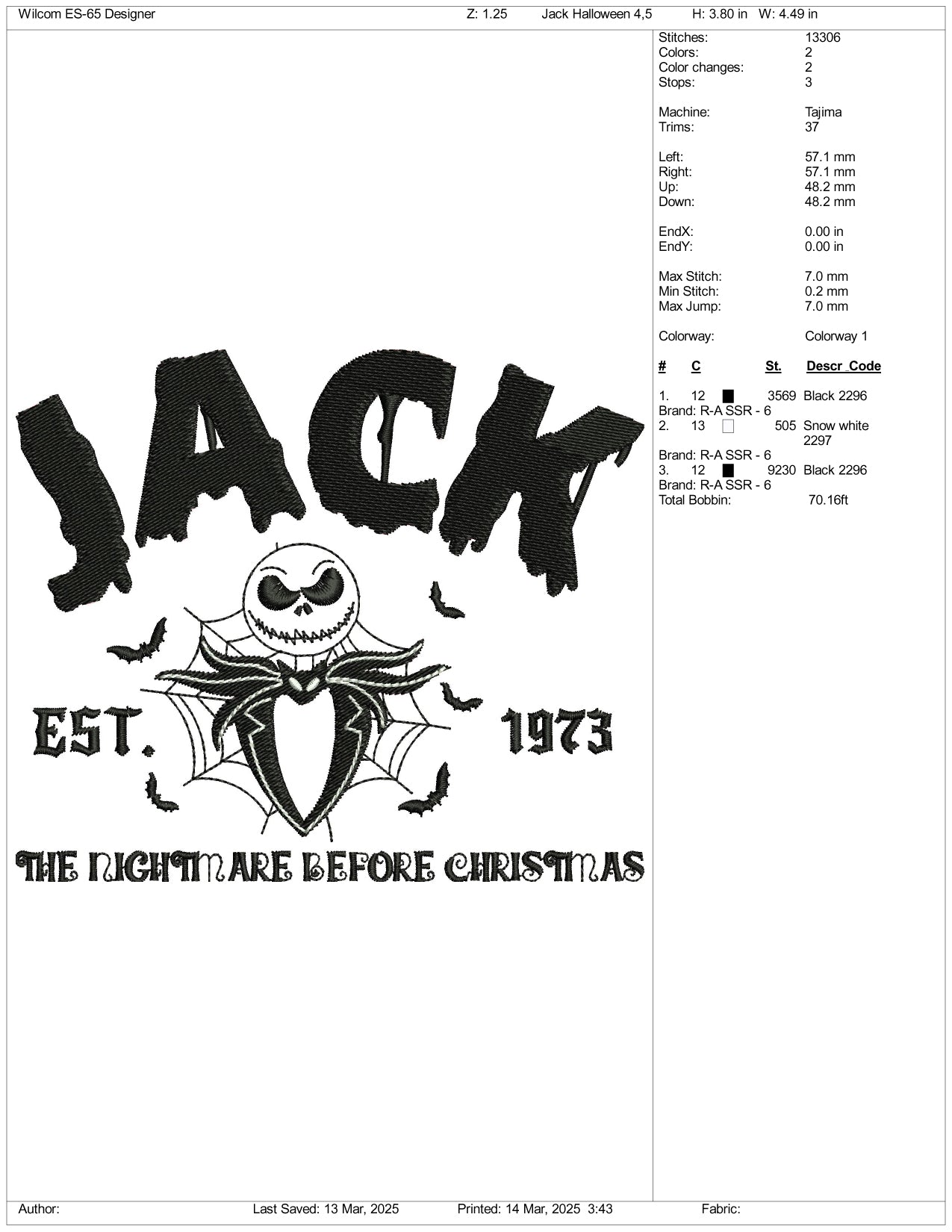 Jack est 1973 Embroidery Files - 3 Size's