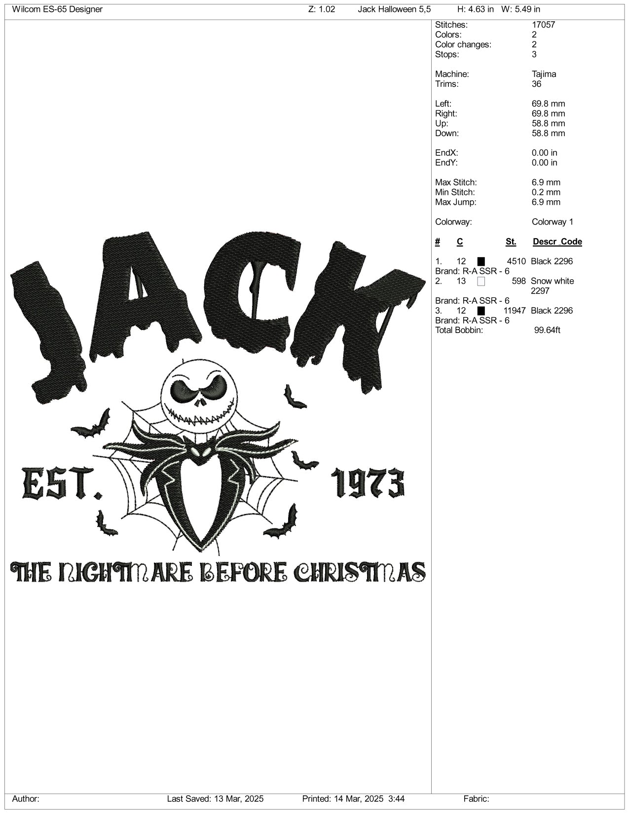Jack est 1973 Embroidery Files - 3 Size's