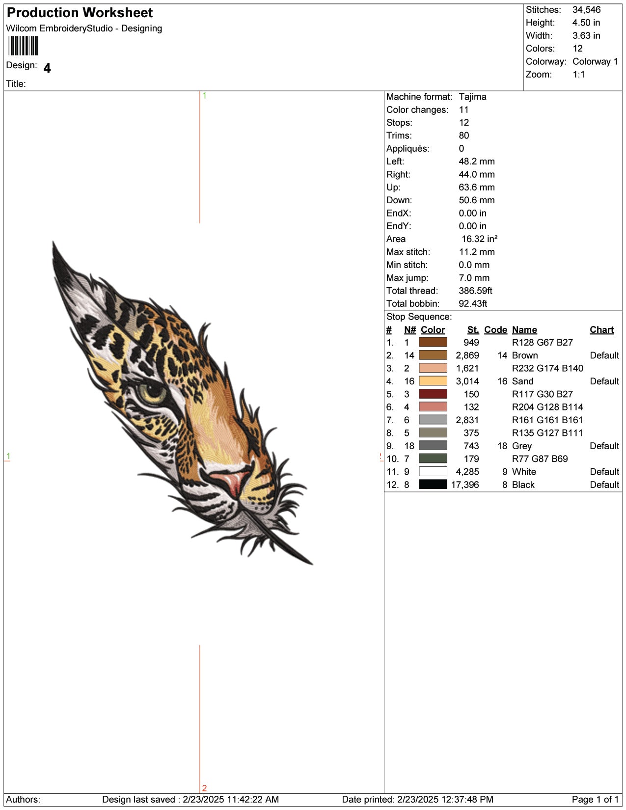 Jaguar Feather Embroidery Design Files - 9 Size's