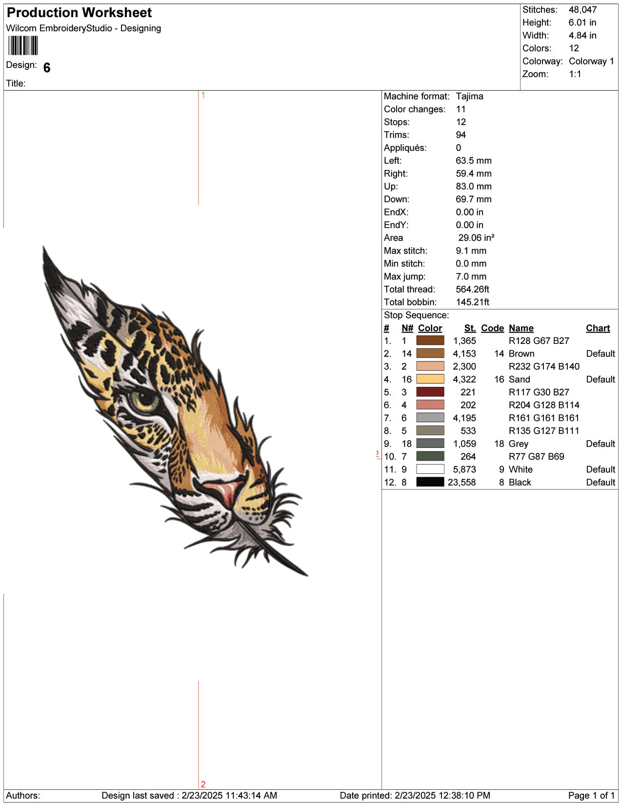Jaguar Feather Embroidery Design Files - 9 Size's