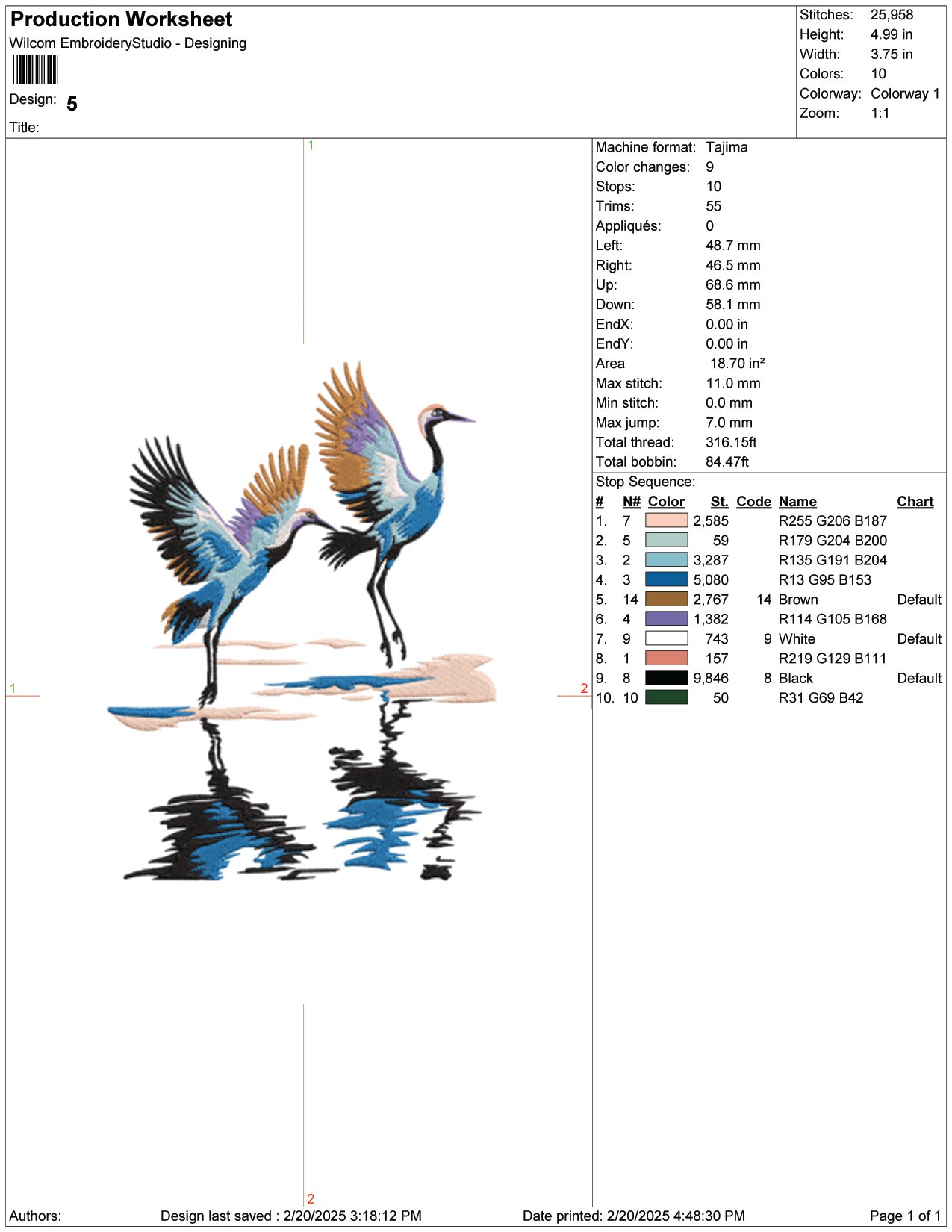 Japanese Crane Bird Embroidery Design Files - 7 Size's