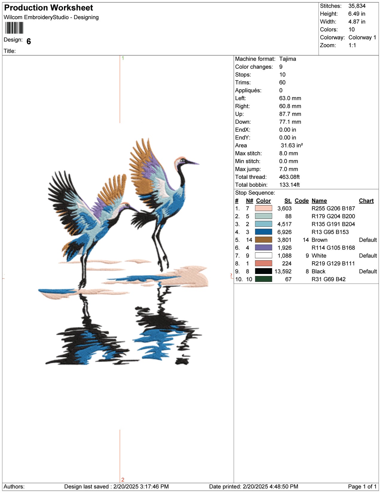 Japanese Crane Bird Embroidery Design Files - 7 Size's