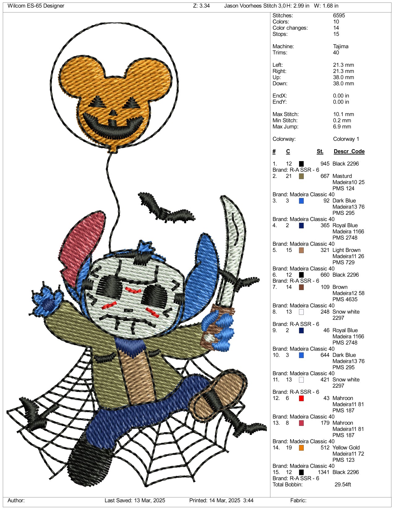 Stitch Cosplay Jason Voorhees Embroidery Files - 3 Size's