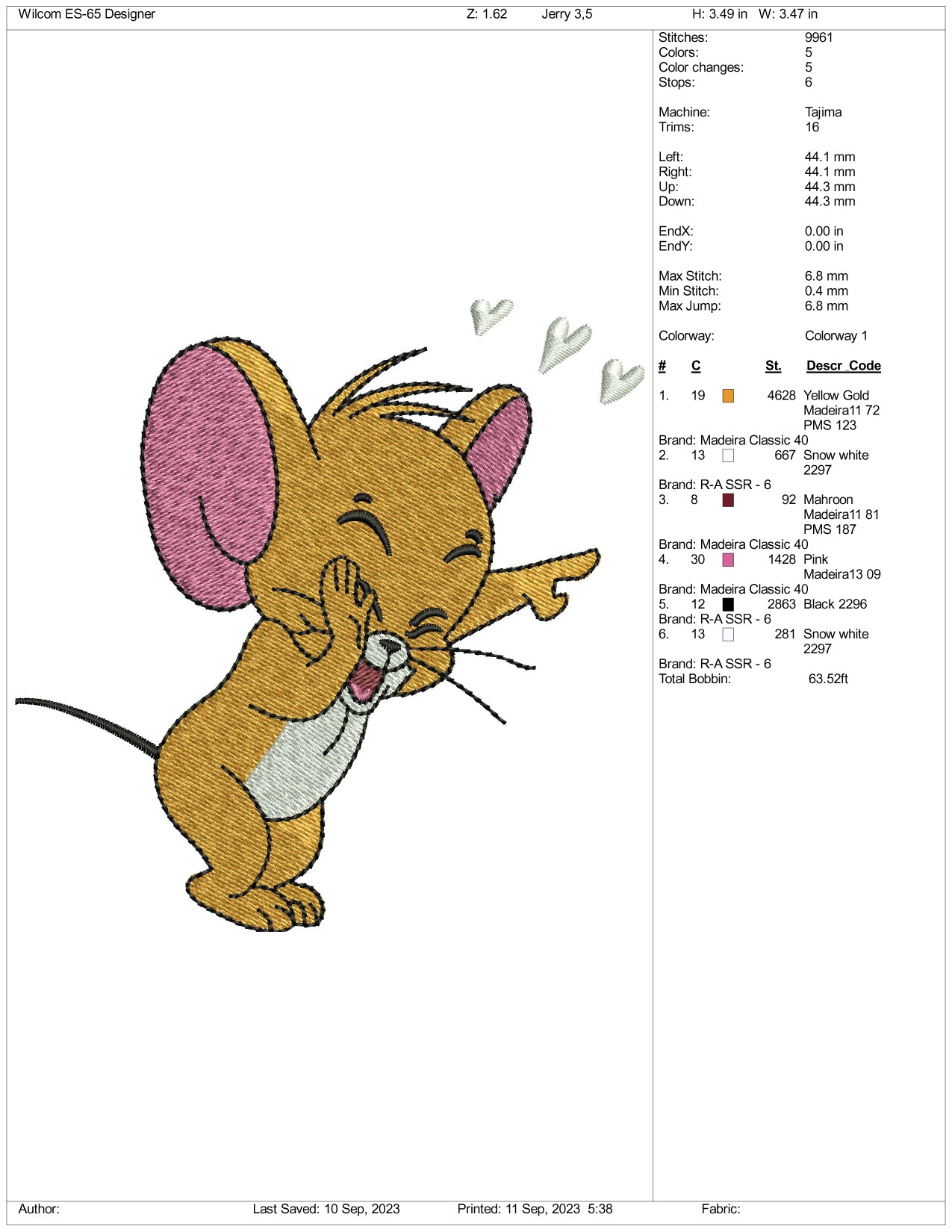 Archivos de diseño de bordado Jerry v2 - 3 tamaños