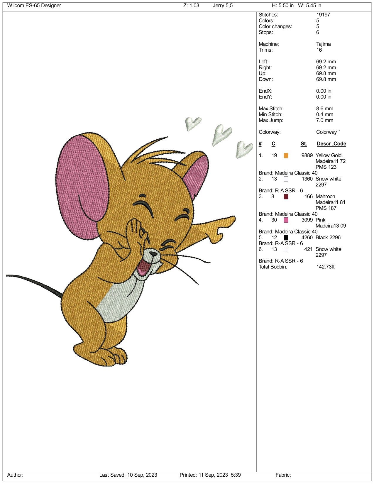 Archivos de diseño de bordado Jerry v2 - 3 tamaños