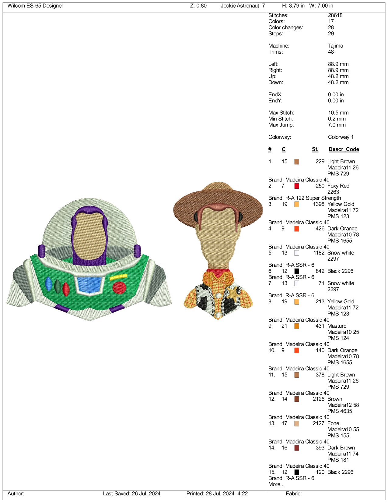 Buzz Lightyear & Woody Embroidery Files - 3 Size's