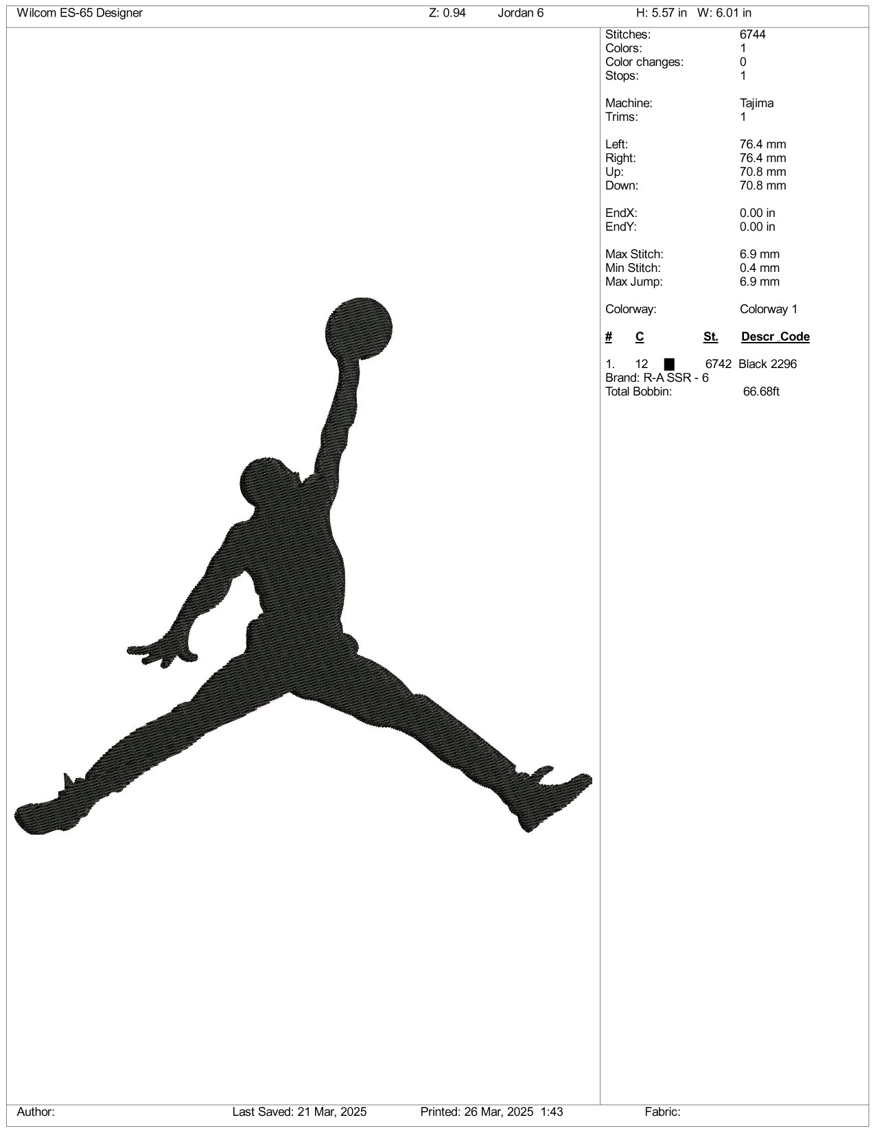 Michael Jordan Logo Embroidery Design Files - 3 Size's