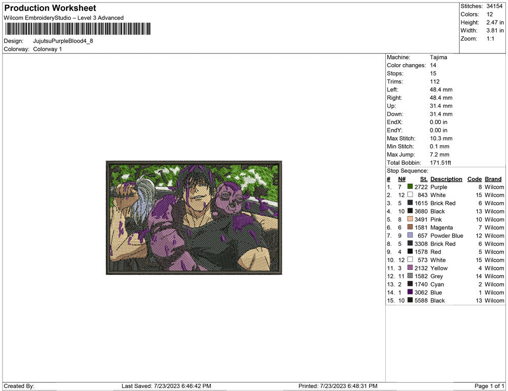 Jujutsu Purple Blood Embroidery Design Files - 4 Size's