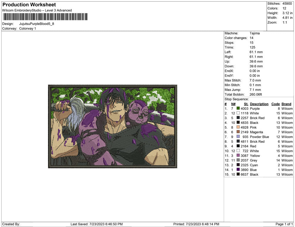 Jujutsu Purple Blood Embroidery Design Files - 4 Size's