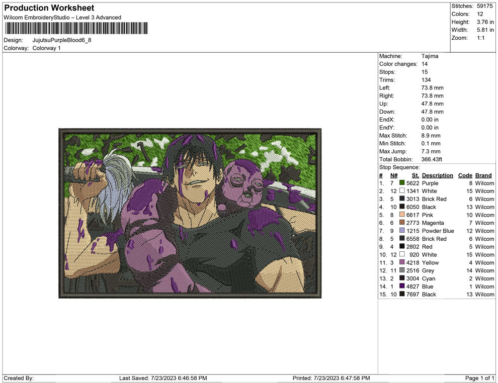 Jujutsu Purple Blood Embroidery Design Files - 4 Size's