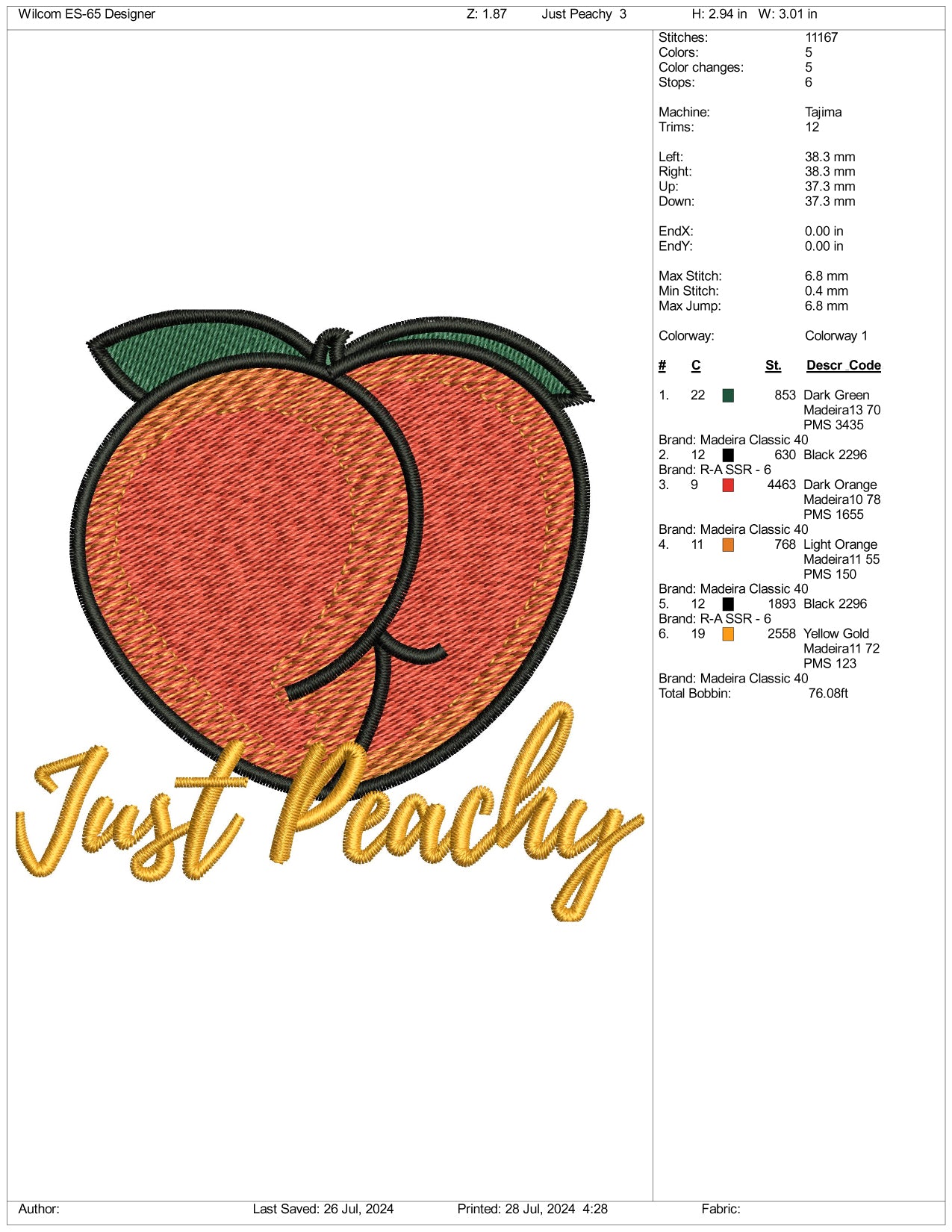 Just Peachy Embroidery Files - 3 Size's