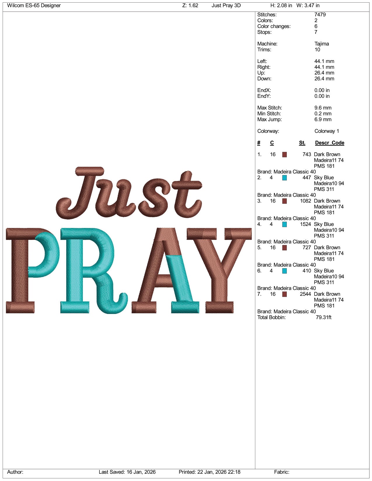 Just Pray Embroidery Design Files - 1 Size