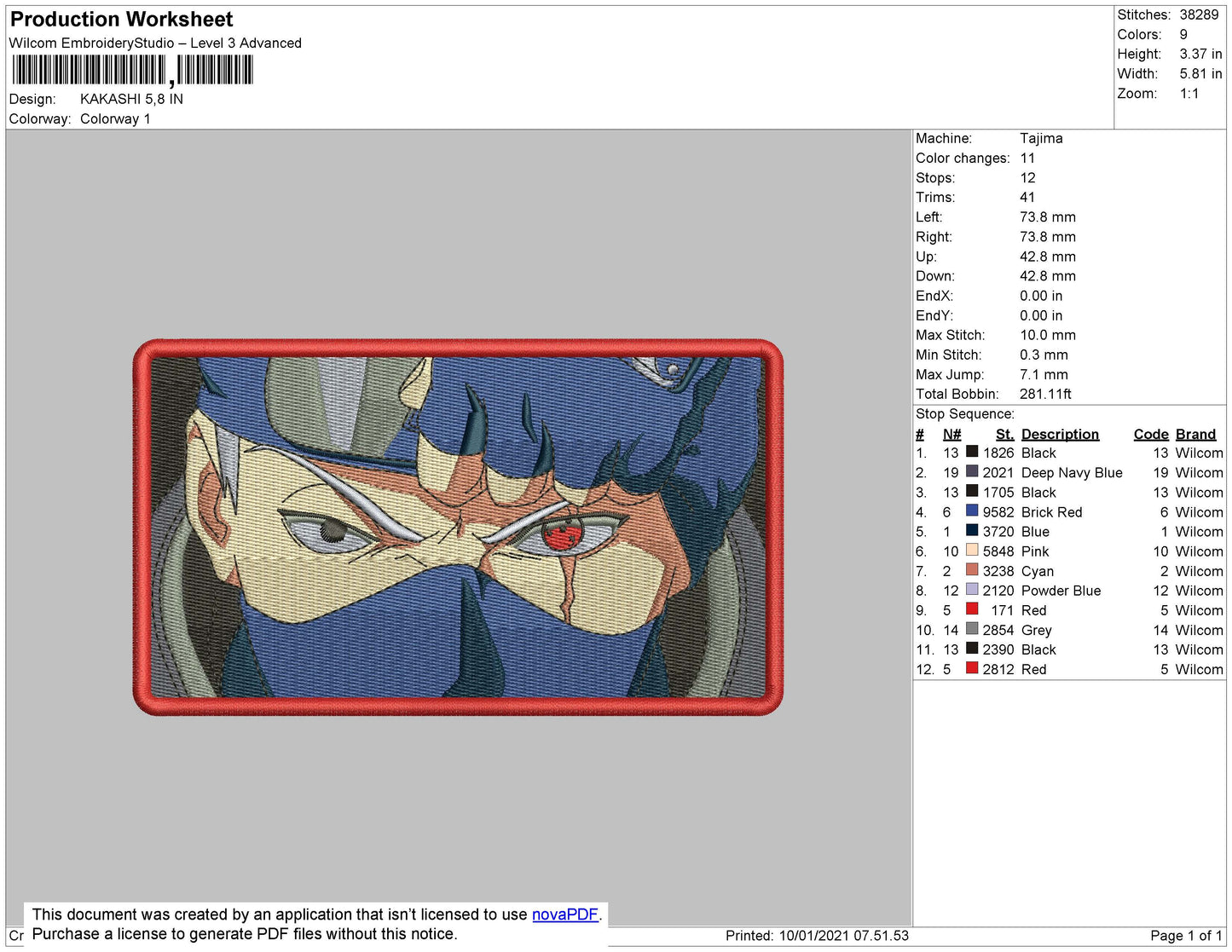 Kakashi Hatake Embroidery Design Files - 4 Sizes