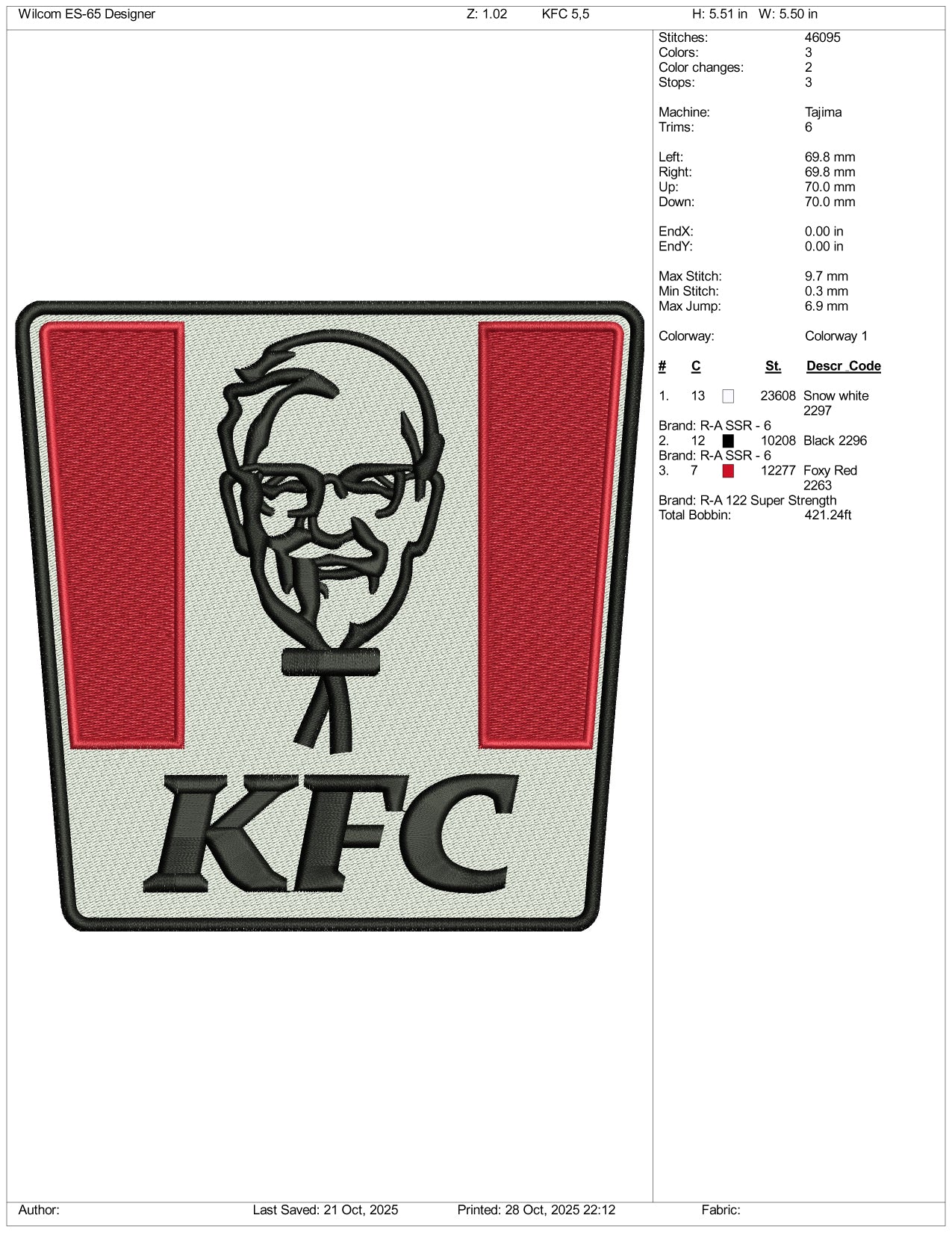KFC Logo Embroidery Design Files - 3 Size's
