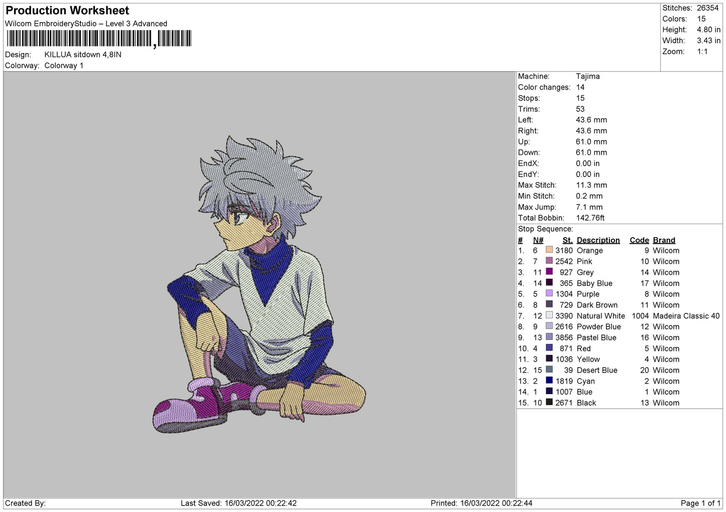 Killua Zoldyck v7 Embroidery Design Files - 4 Size's