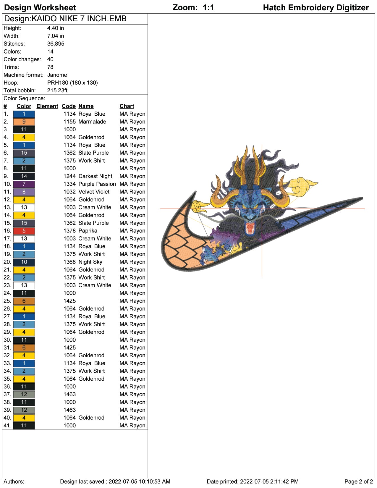 Kaido Swoosh Embroidery Design Files - 3 Size's