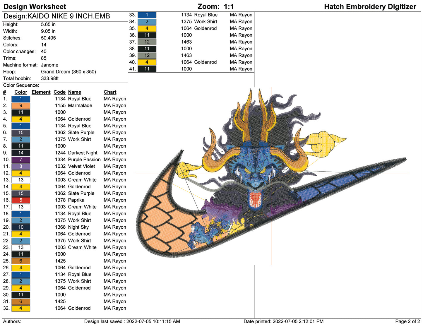 Kaido Swoosh Embroidery Design Files - 3 Size's