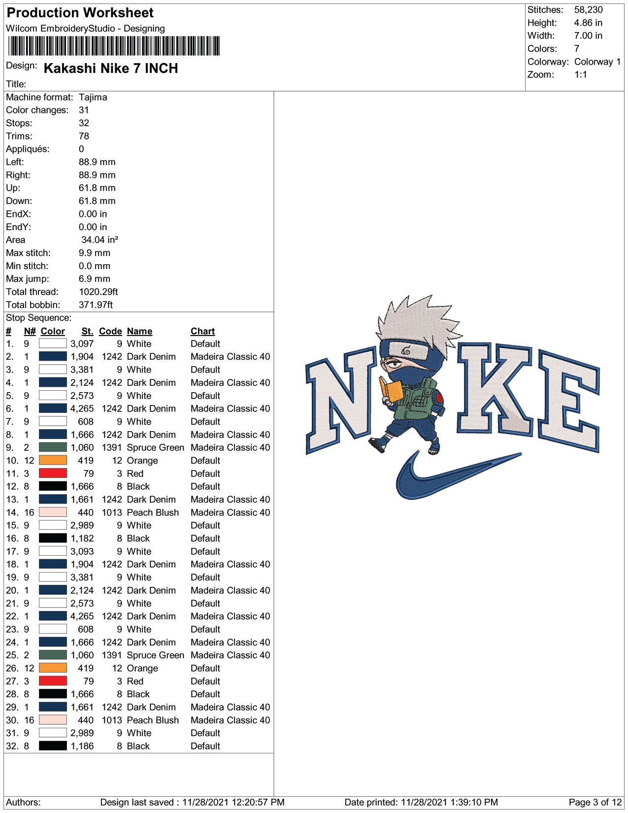 Nike Chibi Kakashi Hatake v2 Embroidery Design Files - 4 Size's