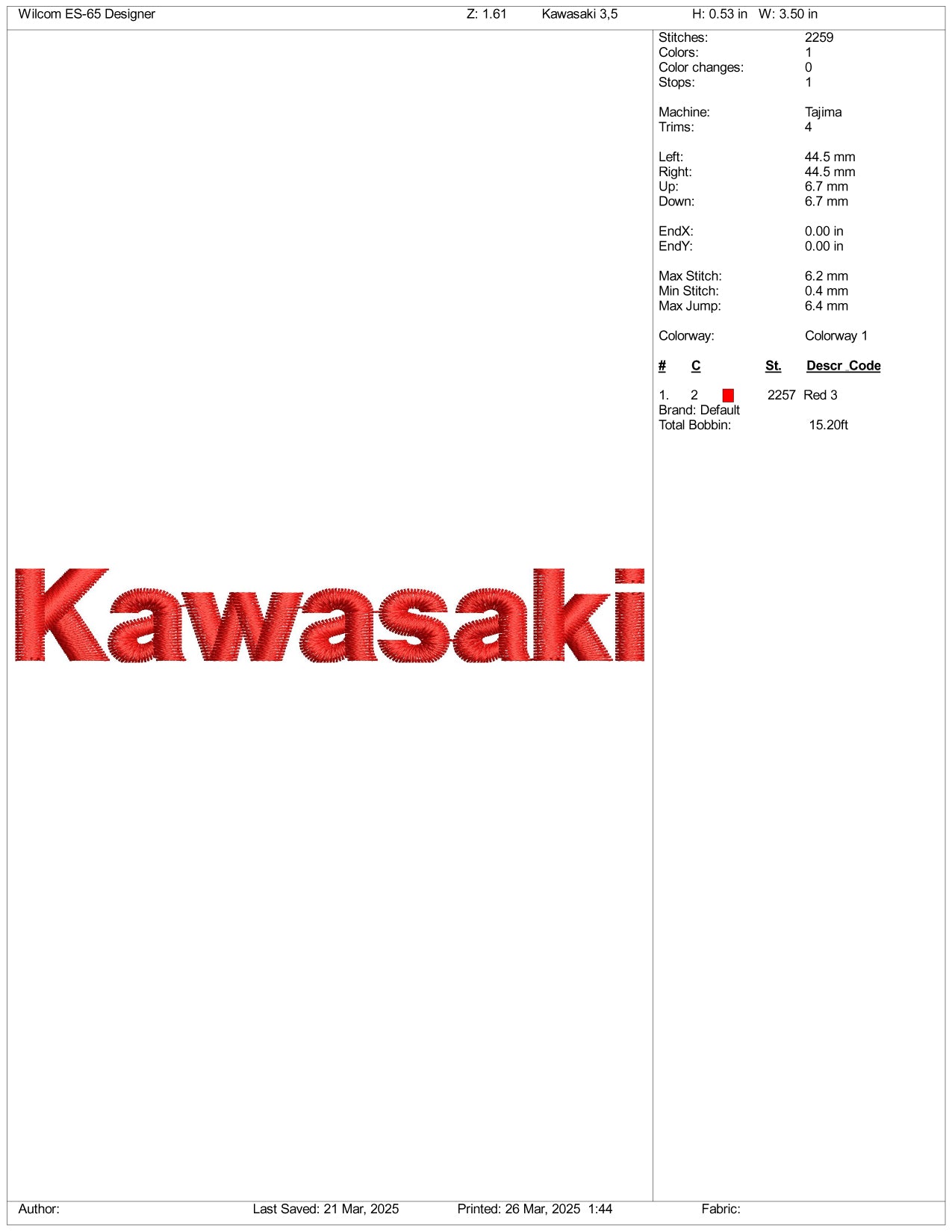 Kawasaki Logo Embroidery Design Files - 3 Size's