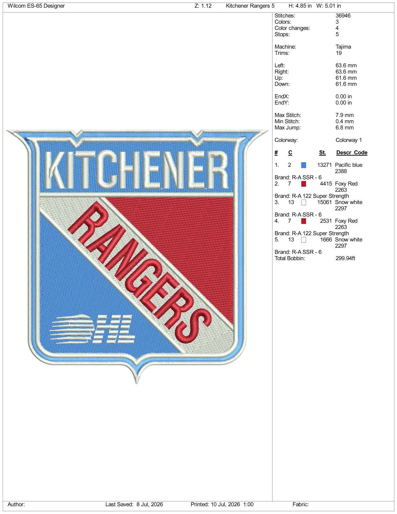 Kitchener Rangers HL Logo Embroidery Design Files - 3 Size's