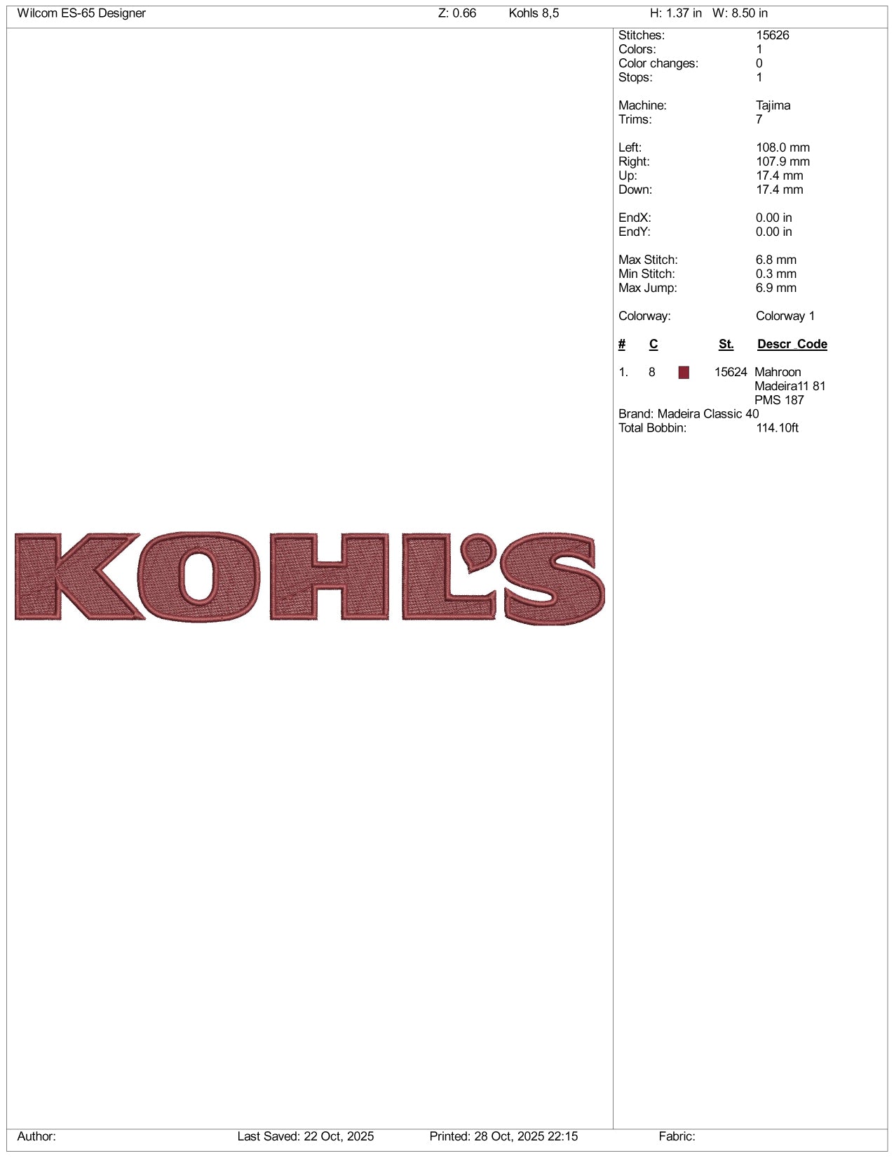 Kohls Logo Embroidery Design Files - 4 Size's
