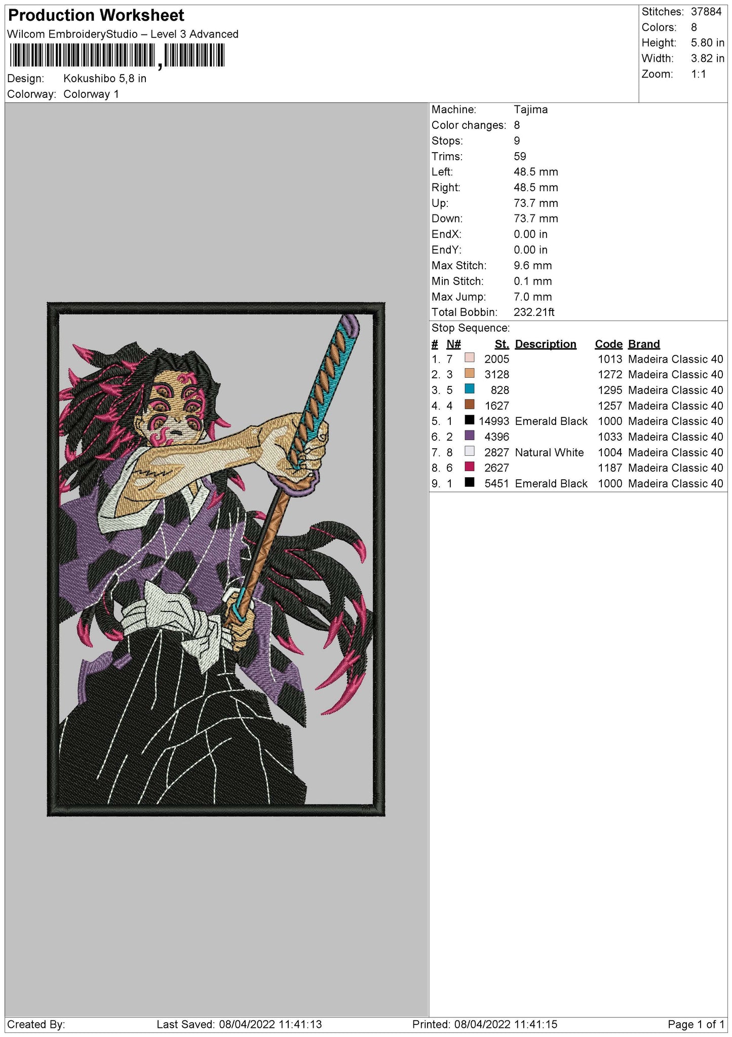 Kokushibo v2 Embroidery Design Files - 4 Size's