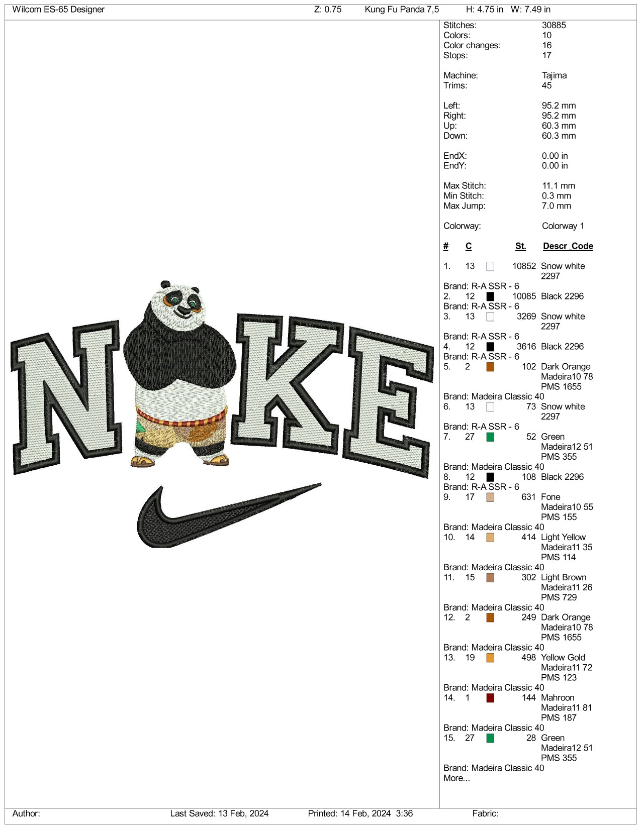 Archivos de diseño de bordado de Nike Kung Fu Panda (3 tamaños)