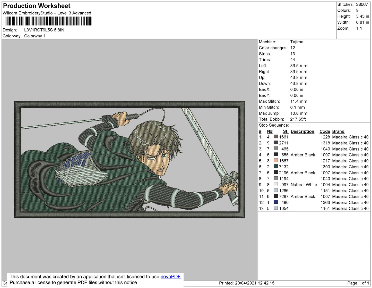 Levi Ackerman v4 Embroidery Design Files - 4 Size's