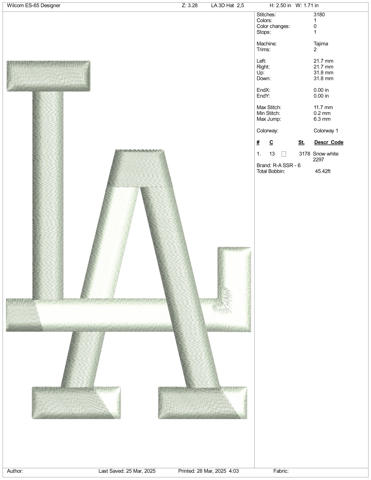 LA Dodgers 3D Embroidery Design Files - 1 Size's