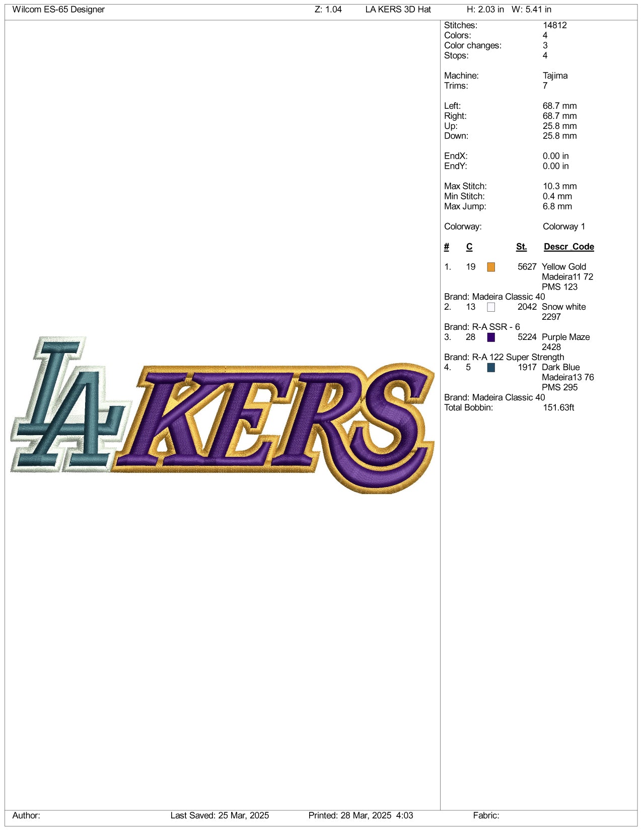 LA Dodgers Kers 3D Embroidery Design Files - 1 Size's