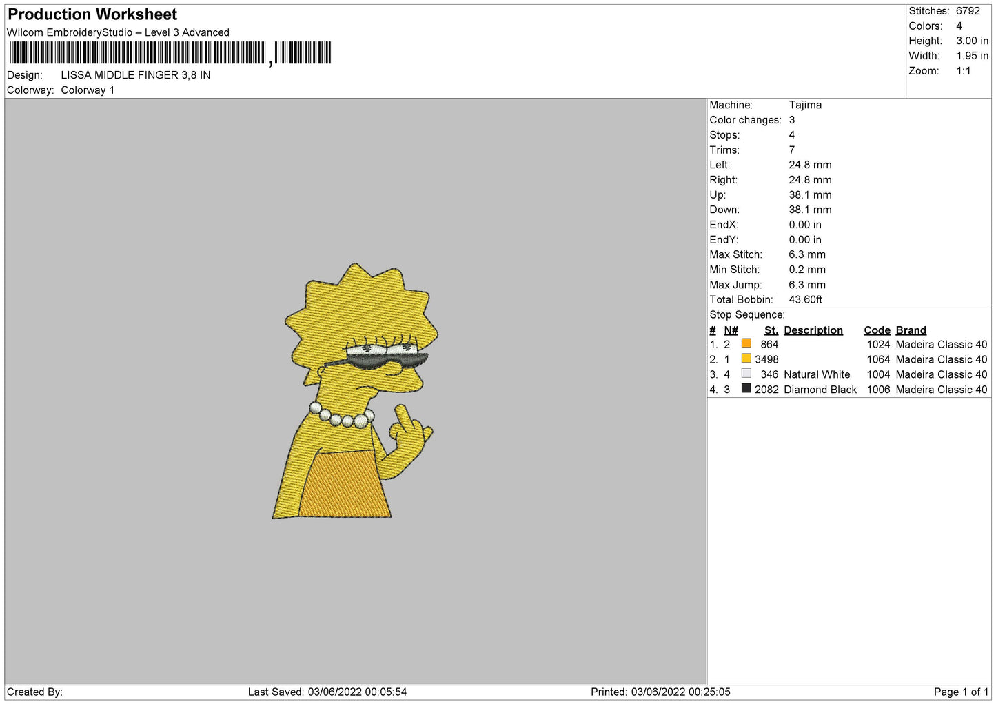 Lisa Simpson v2 Embroidery Design Files - 4 Size's