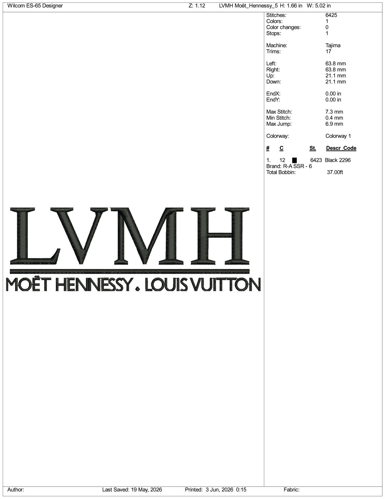 LVMH Moet Hennessy Louis Vuitton Logo Embroidery Design Files - 3 Size's