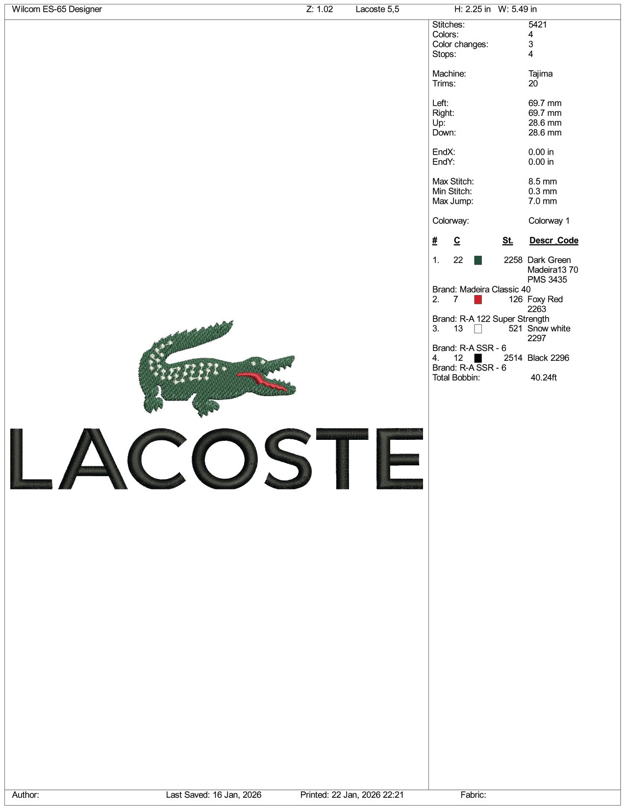 Lacoste Logo Embroidery Design Files - 3 Size's
