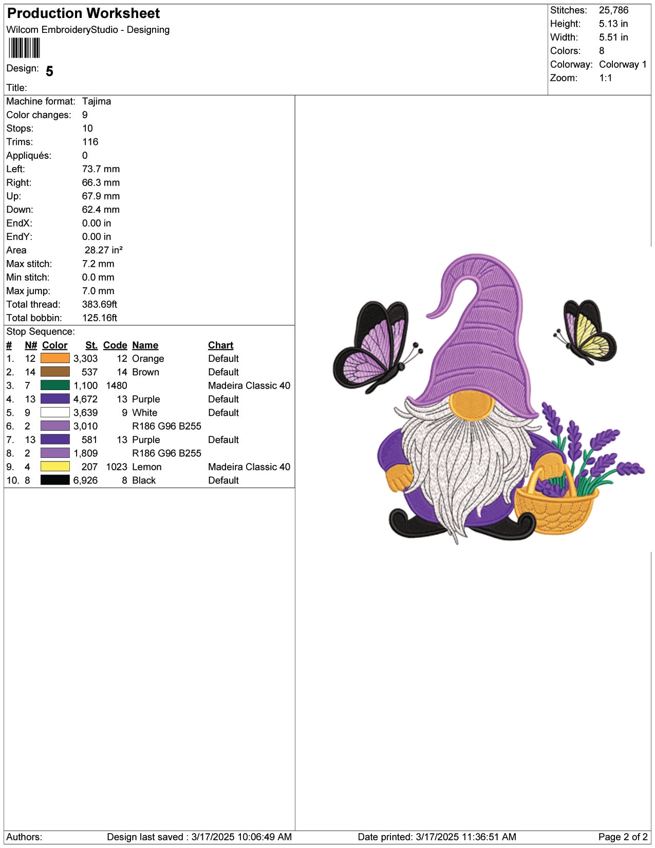 Lavender Garden Gnome Embroidery Design Files - 9 Size's
