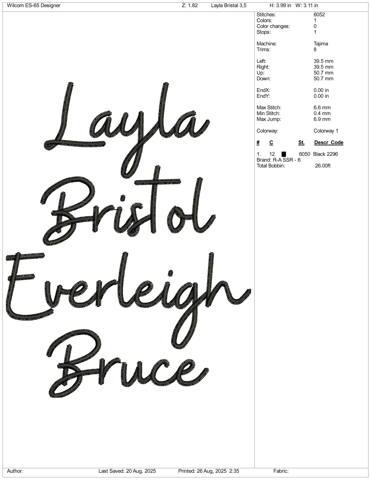Layla Bristol Embroidery Files - 3 Size's