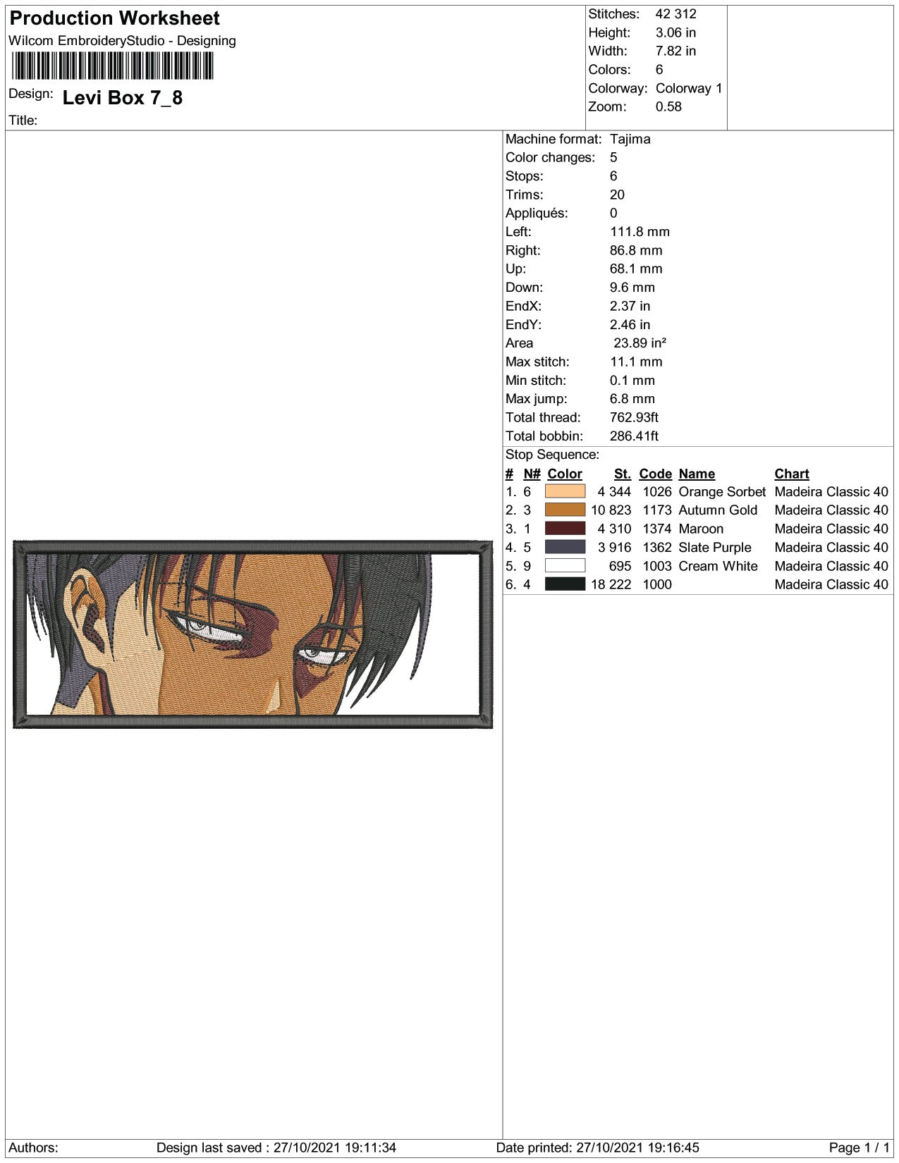 Levi Ackerman v7 Embroidery Design Files - 5 Size's