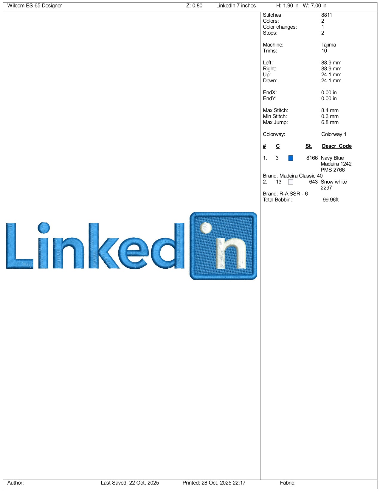 Linkedin Logo Embroidery Design Files - 3 Size's