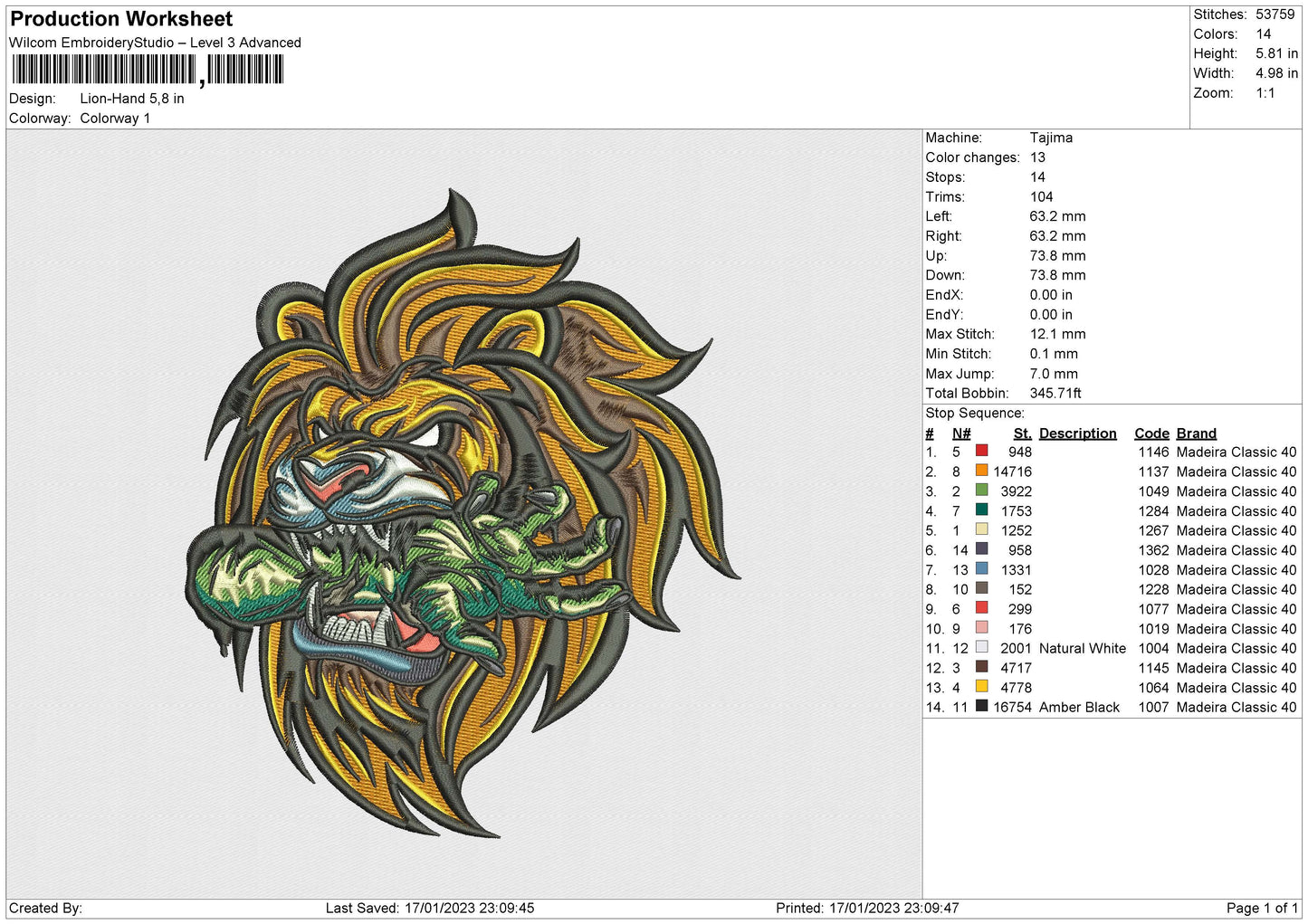 Lion v3 Embroidery Design Files - 6 Size's