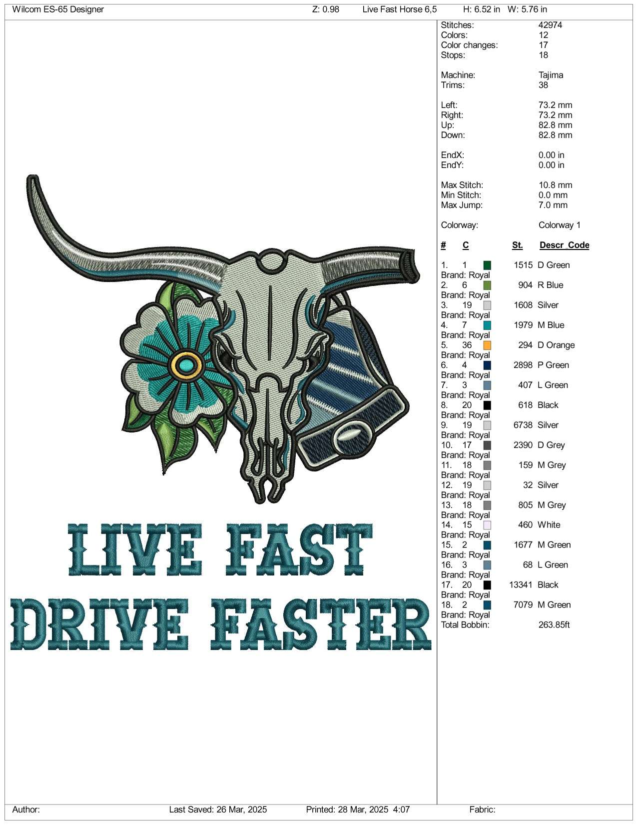 Live Fast Drive Faster Embroidery Design Files - 3 Size's
