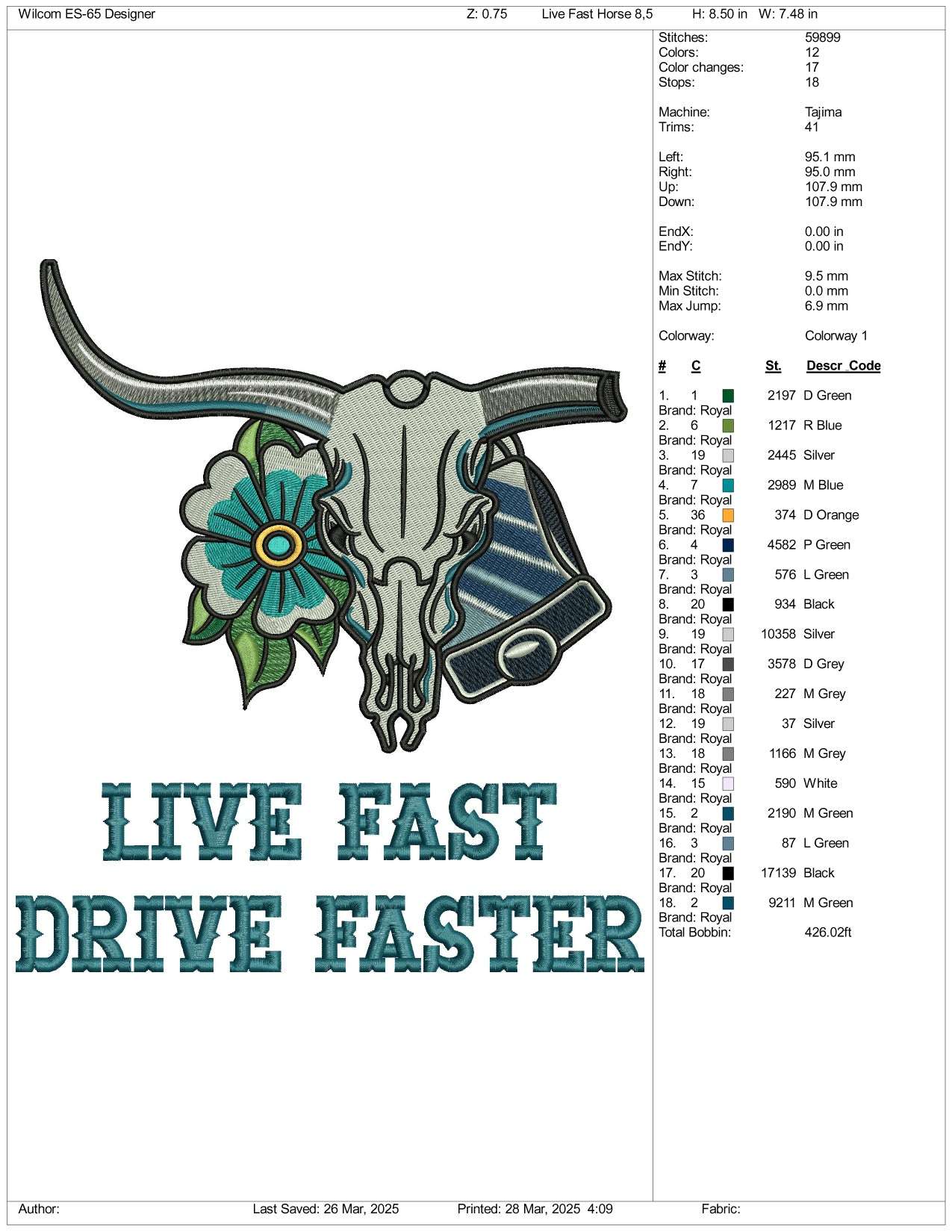 Live Fast Drive Faster Embroidery Design Files - 3 Size's