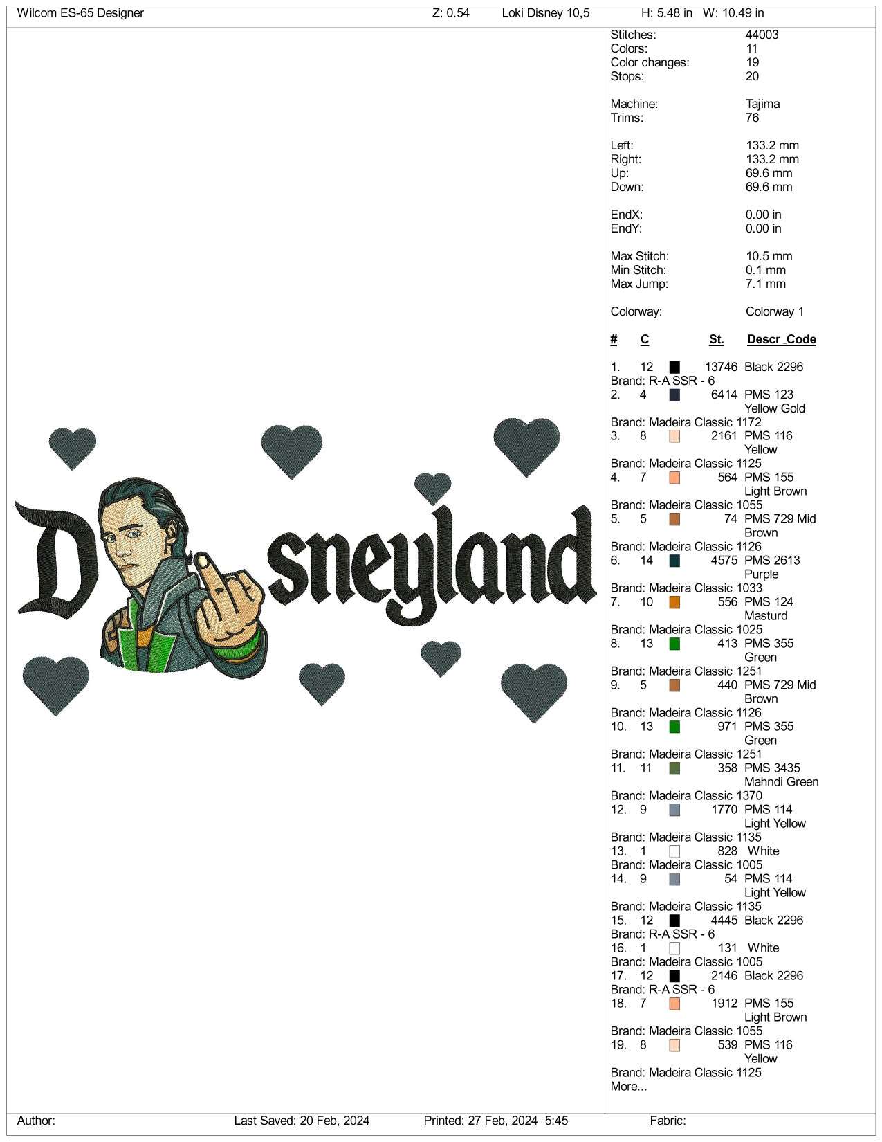 Loki Half Disneyland Embroidery Design Files - 3 Size's