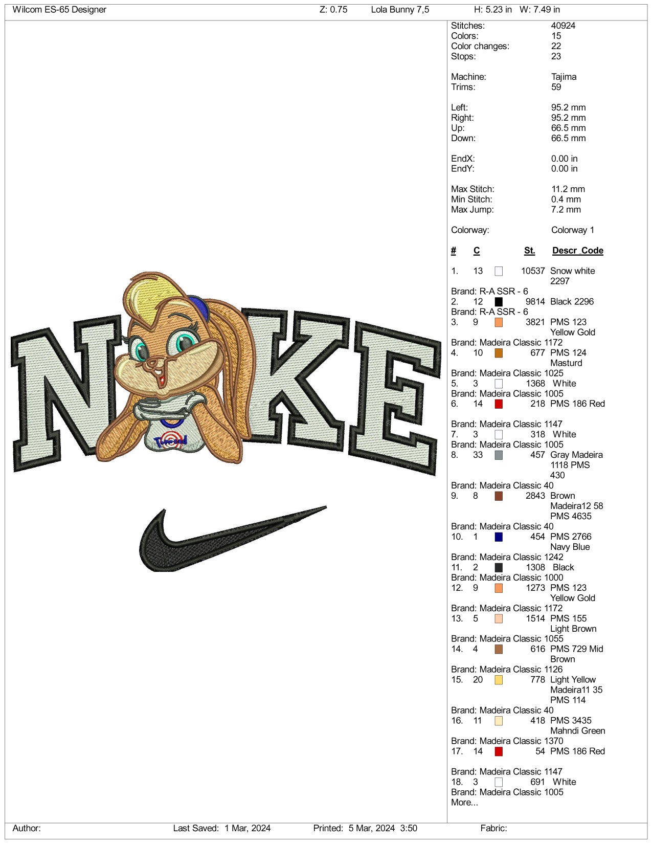 Archivos de diseño de bordado Nike Lola Half - 3 tamaños